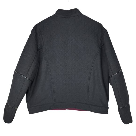 ASOS Quilted Moto Jacket 14 Women Black Bomber Wool Faux Leather Trim Biker READ - Picture 2 of 15
